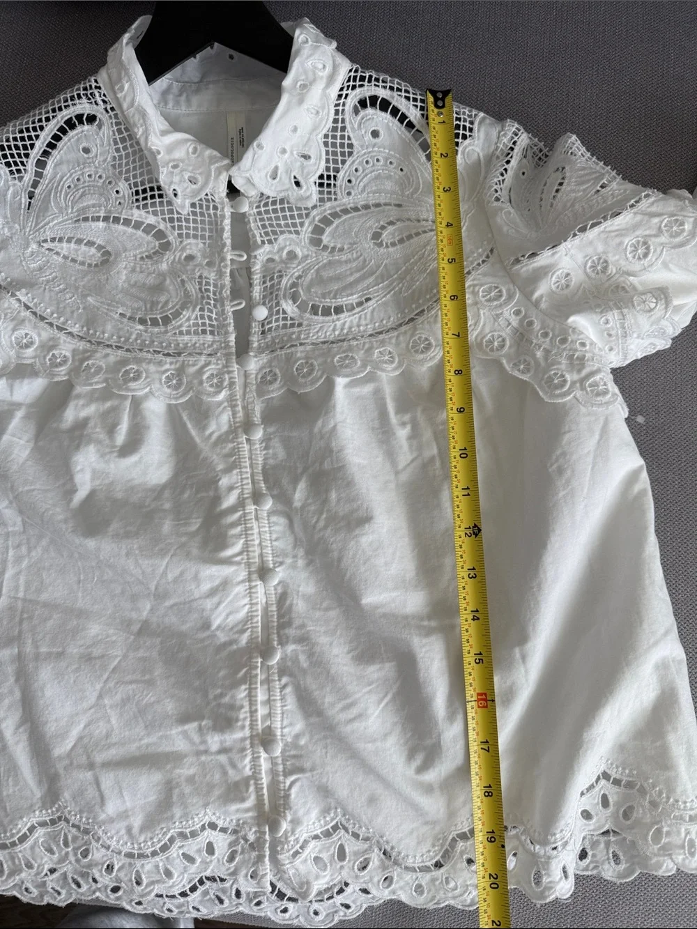 Anthropologie White Lace Eyelet Button-Up Blouse Size M